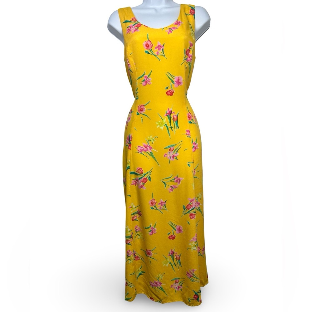 Vintage Casual Corner Yellow Pink Sleeveless Sundress